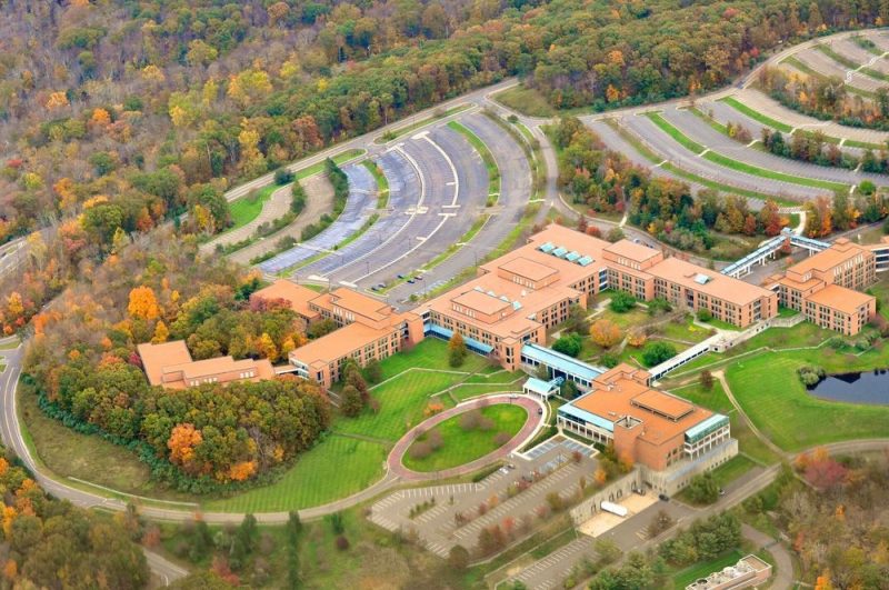 Aerial Drone Photo of Campus in Peak Autumn Foliage