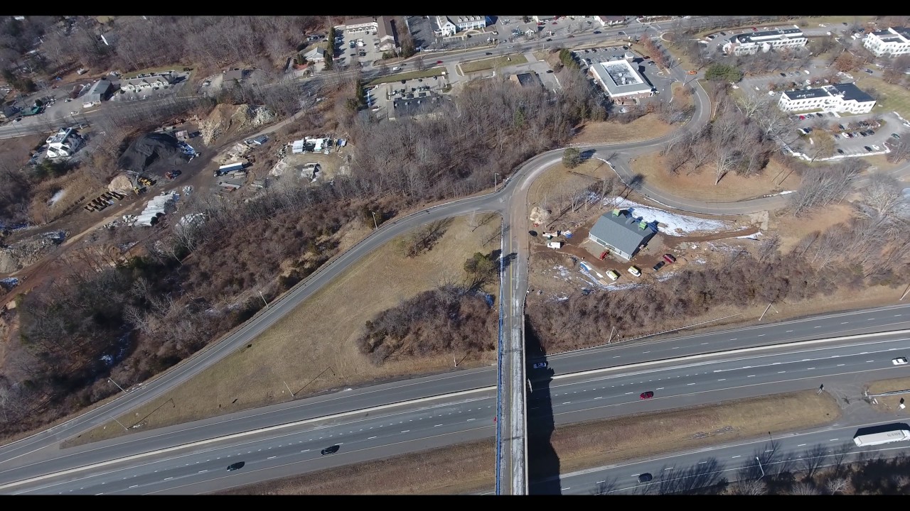 Aerial drone photo of I-84 Exit 15 interchange corridor